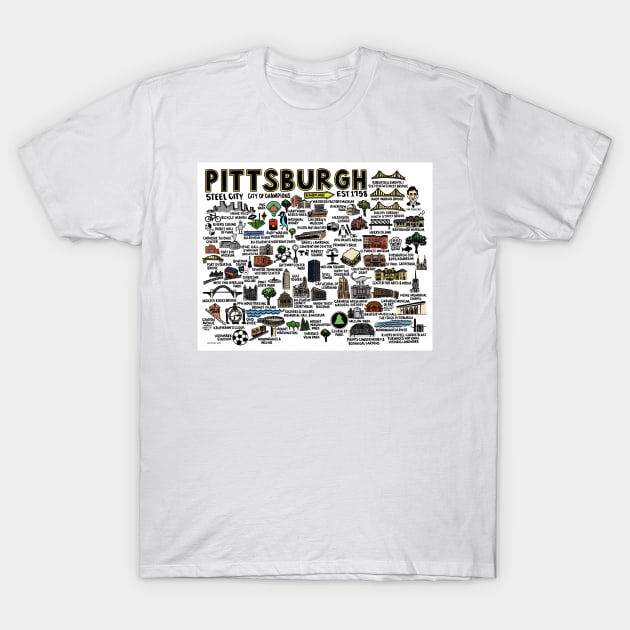 Pittsburgh Map T-Shirt by fiberandgloss